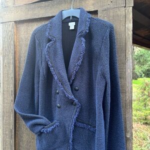 Chico's double breasted Textured Blue Sweater Blazer Jacket with Fringe